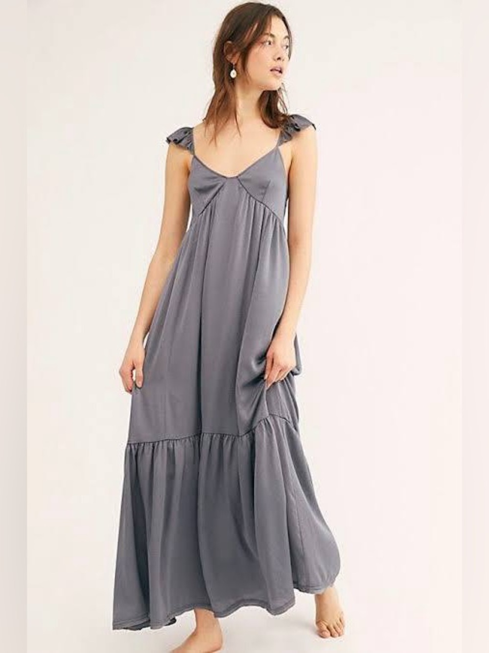 Intimately Free People Gray Ruffle-Shoulder Maxi Dress Women’s XS